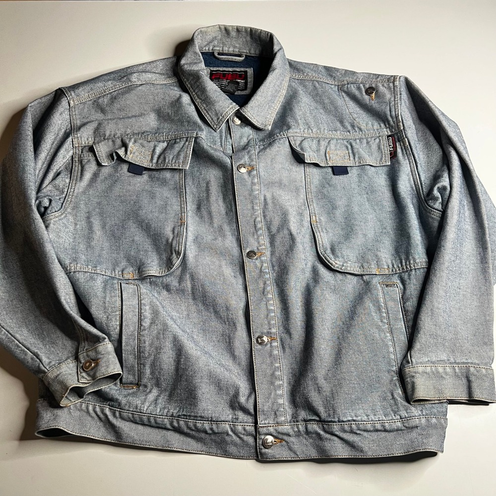 Vintage FUBU The Collection Denim Jacket Light Wash Blue 90s Streetwear 3XL